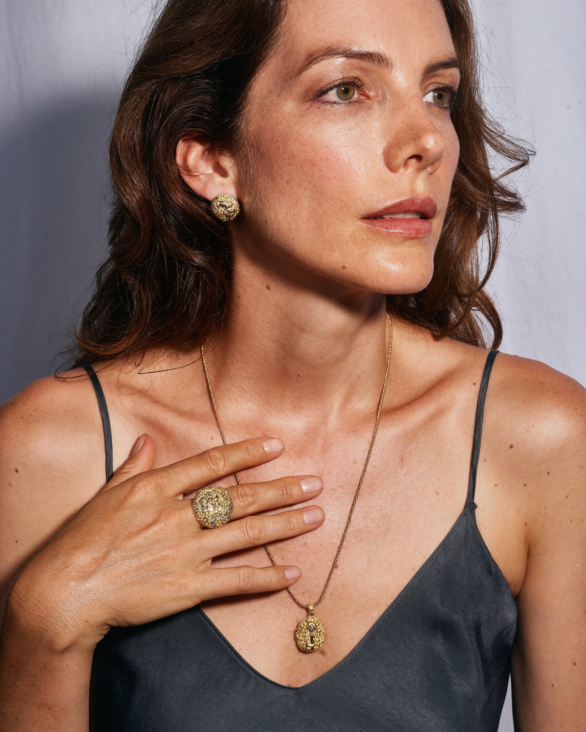 18K Pavé Button Earrings