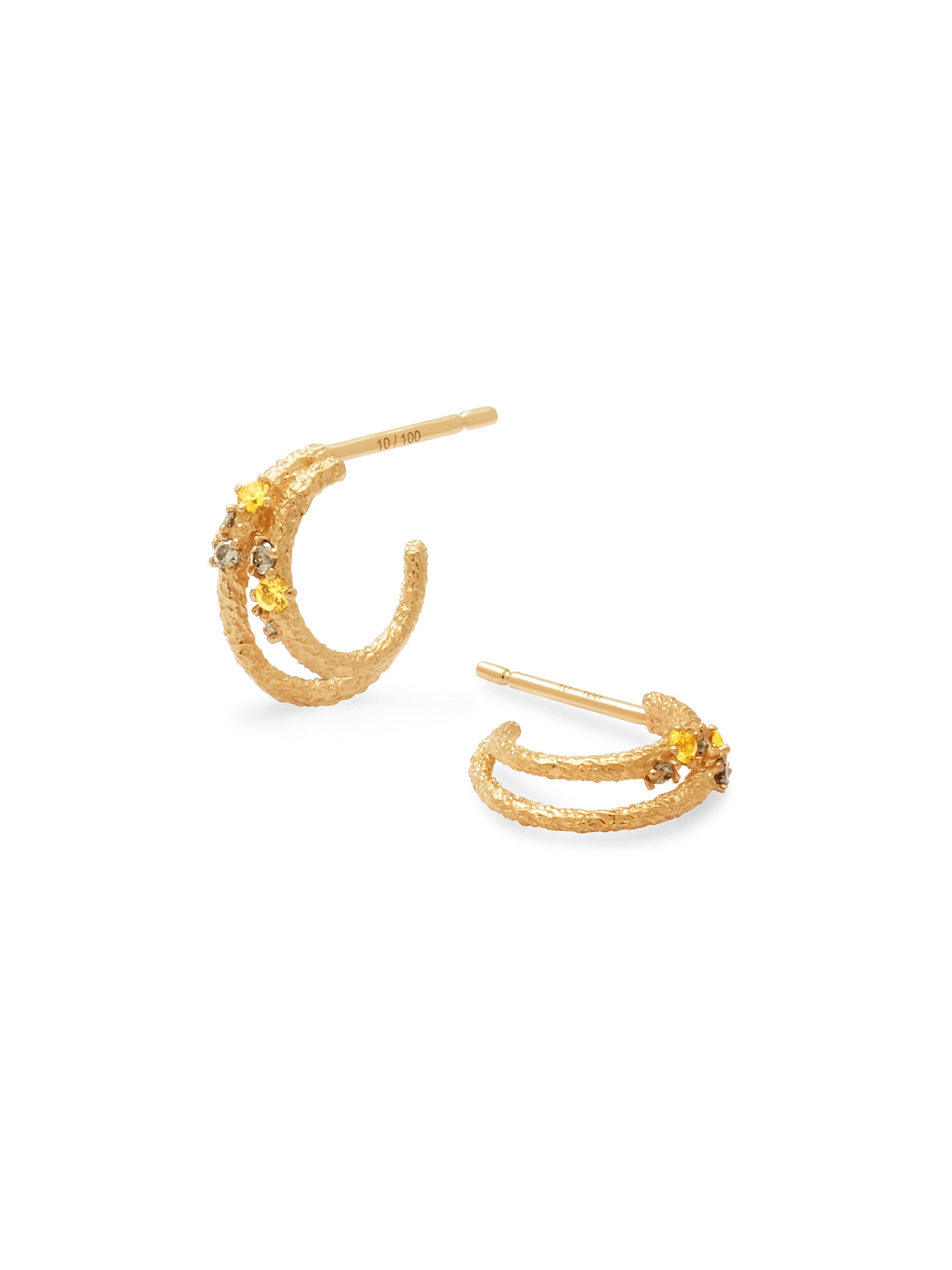 18K Pavé Double Crescent Hoops